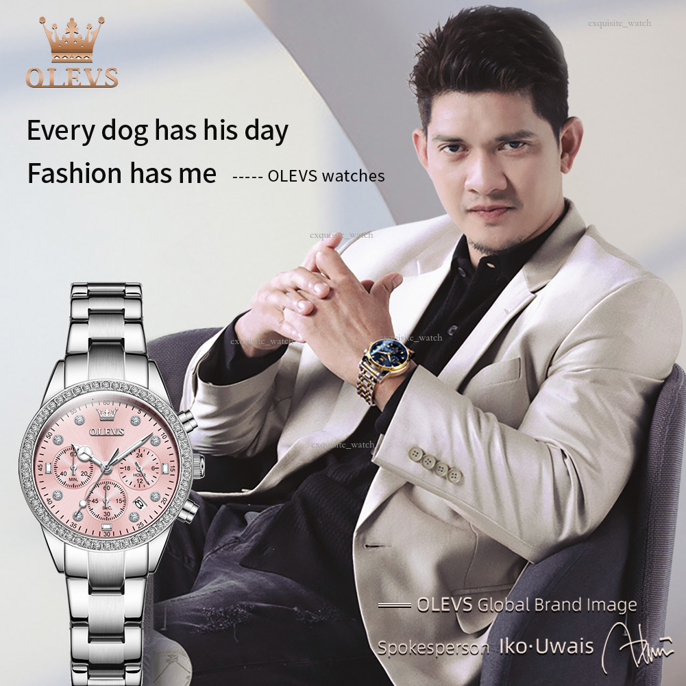 OLEVS Brand Designer Men's Diamond-encrusted Three-eye Fashion Trend In University-style Quartz Women's Watches Luxury Watches Free Delivery