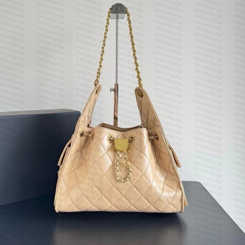 25c Hobo Bag Luxury Designer Crossbody Bucket Bag for Women Adjustable Drawstring Chain Strap Women's Shoulder bag with Two Side Pockets Small Hobo Underarm bag