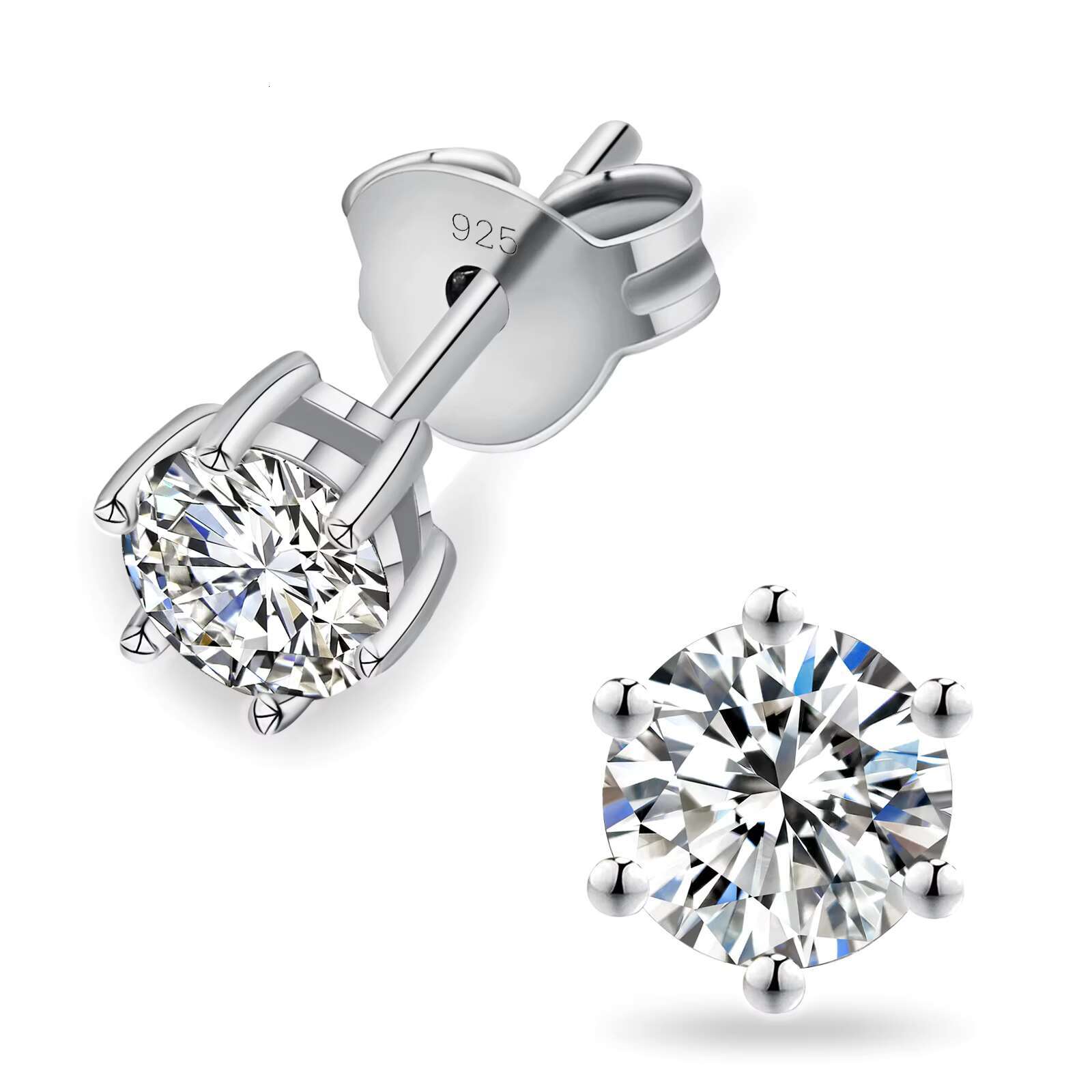 2025 Fashion Moissanite Studs Earrings Def 1ct 2ct 3ct Diamond Round Moissanite 4prong Earrings Sliver Sterling Silver Jewelry