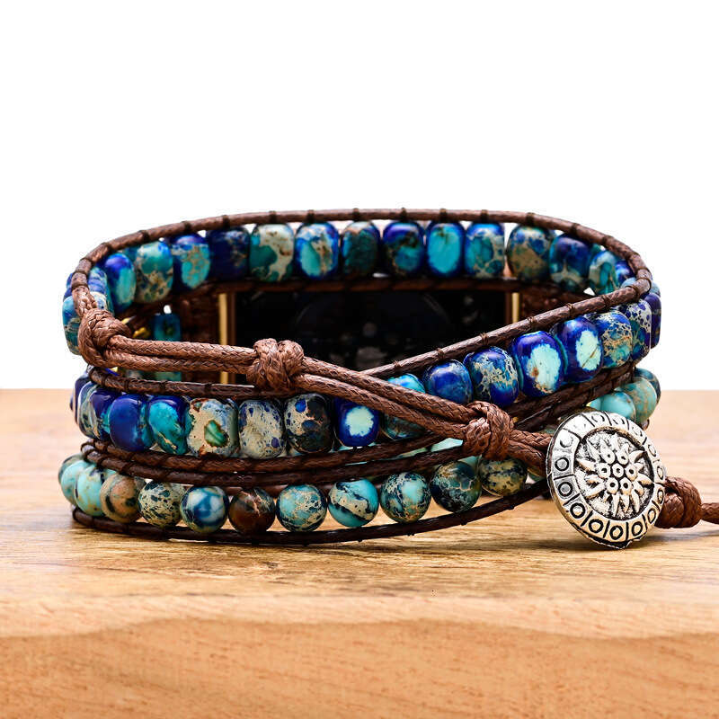 Blue Emperor Stone Beaded Handmade Woven Apple Watch with Bohemian Style Strap Goods