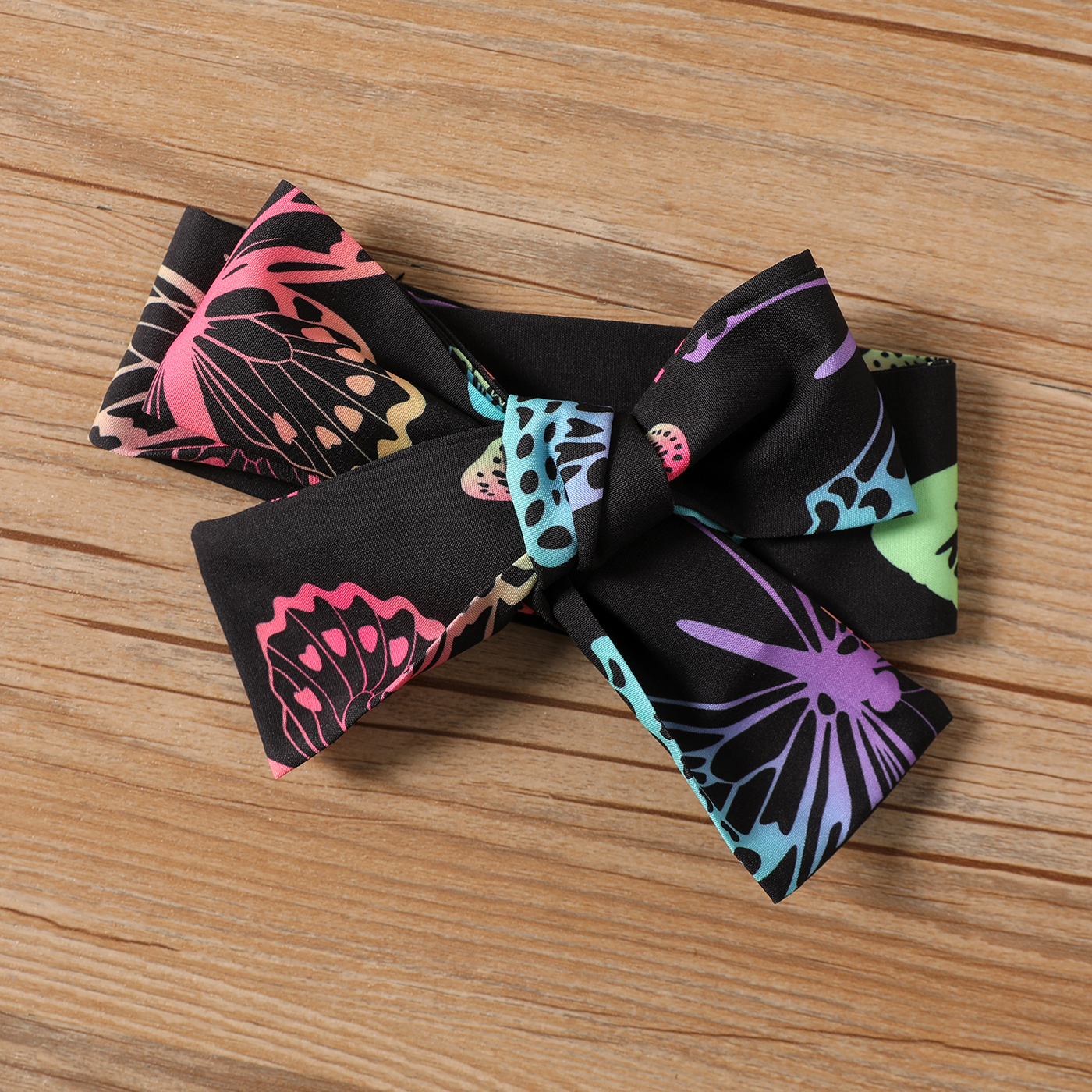 PatPat 3pcs Baby Girl 100% Cotton Off Shoulder Puff-sleeve Bow Front Shirred Top and Allover Butterfly Print Shorts & Headband Set