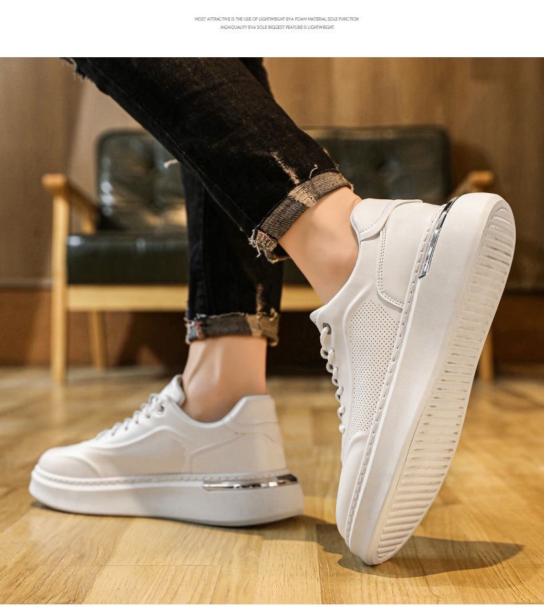 Men's Fashion Style Breathable Versatile Simple White For Men Thick Soled Height - Increasing Sports And Casual Lightweight Skate Hot Shoes New D