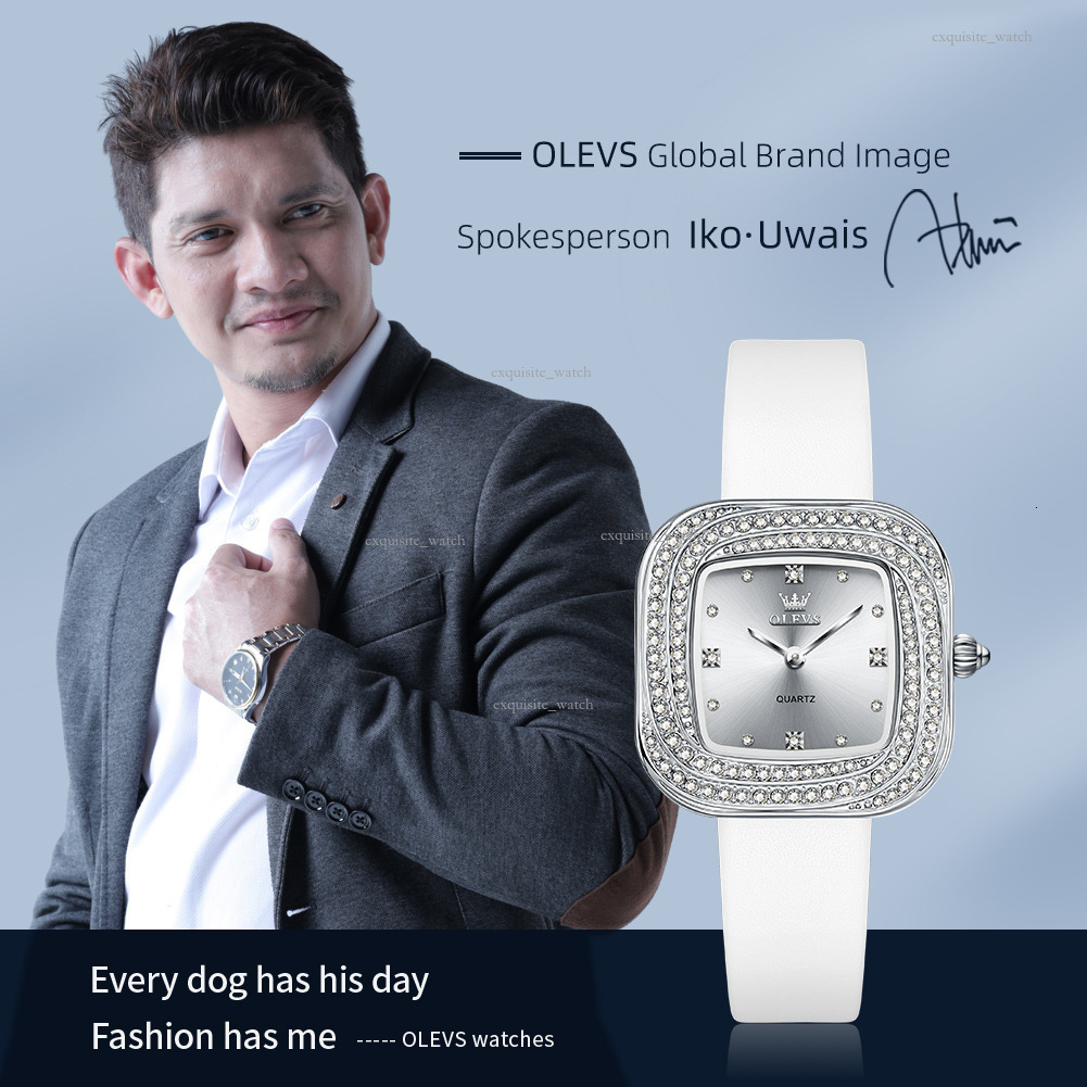 OLEVS Brand Designer Women's Casual Luxury Square Diamond Ring Fashionable Leather Strap Quartz Waterproof Luminous Women's Watch Free Deliv
