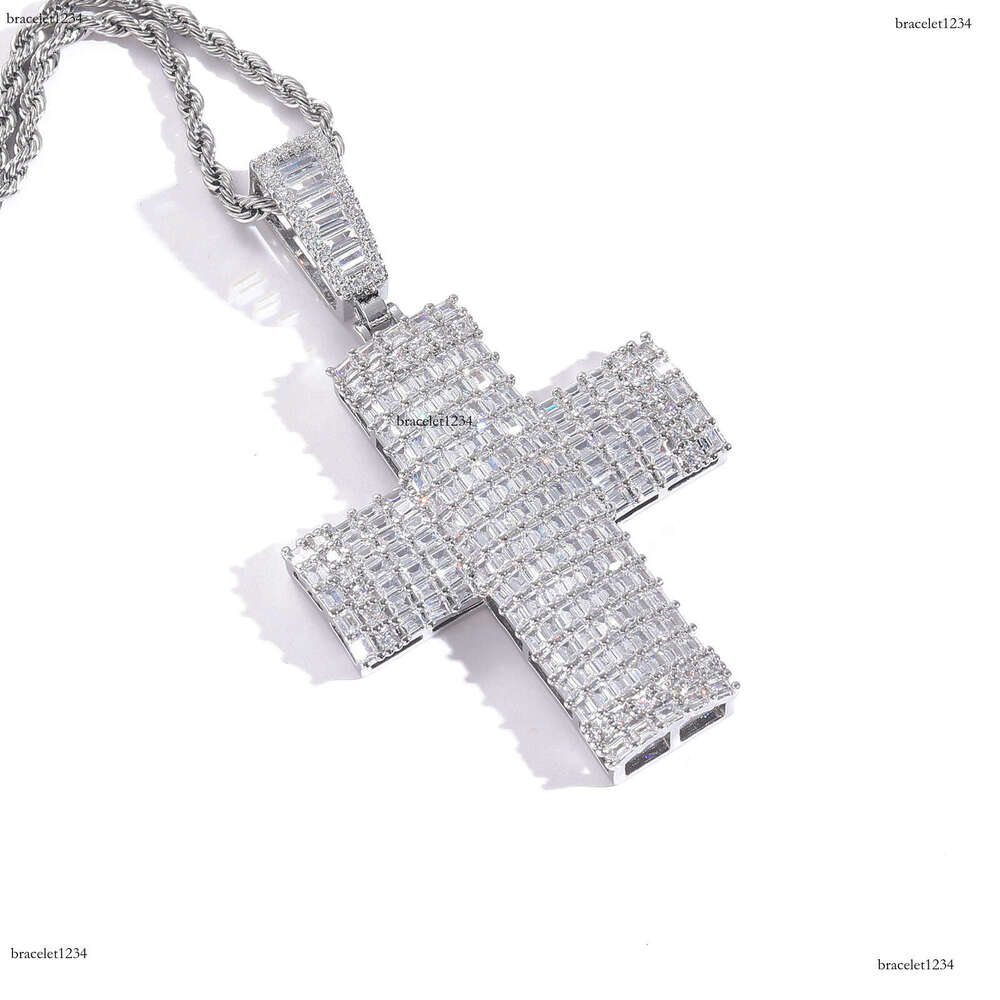 Luxury designer encrusted ice out VVS Moissanite Cross Pendant Hip Hop Necklace with free shipping