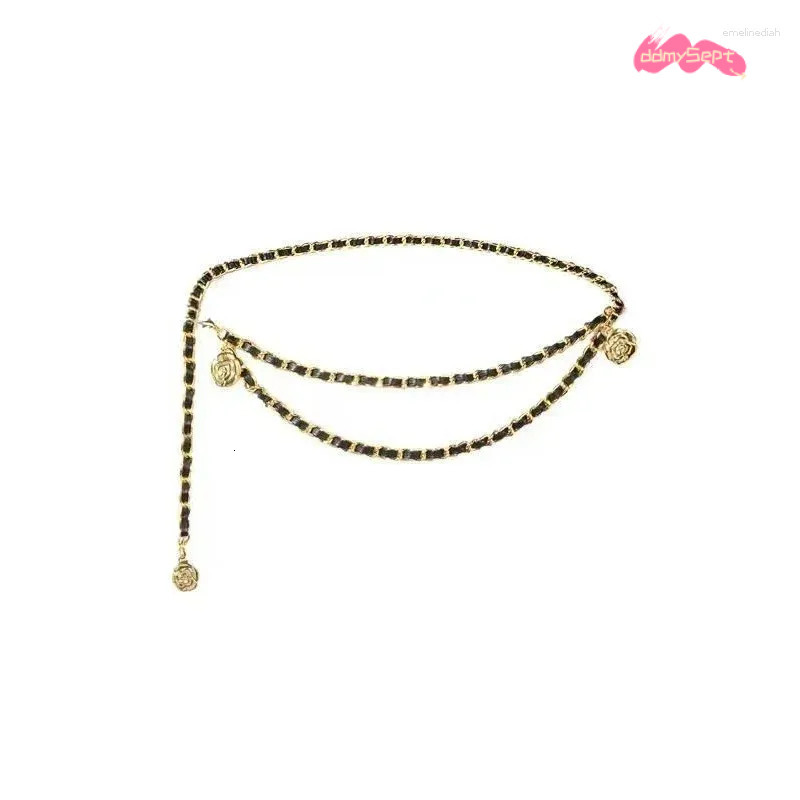 Chain Belts for Women Fashion Waist Belt with Metal Camellia, Versatile Dress Accessories ddmysept
