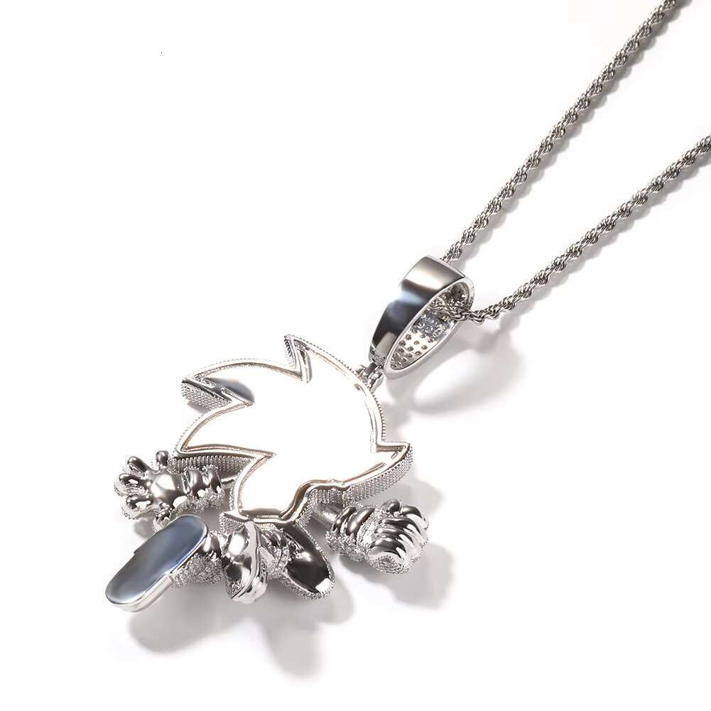 Lucky Wholesale Hip Hop Enamel 14k 18k Gold Plated Iced Out Baguette Diamond Blue Fast Sonic Pendant Necklace