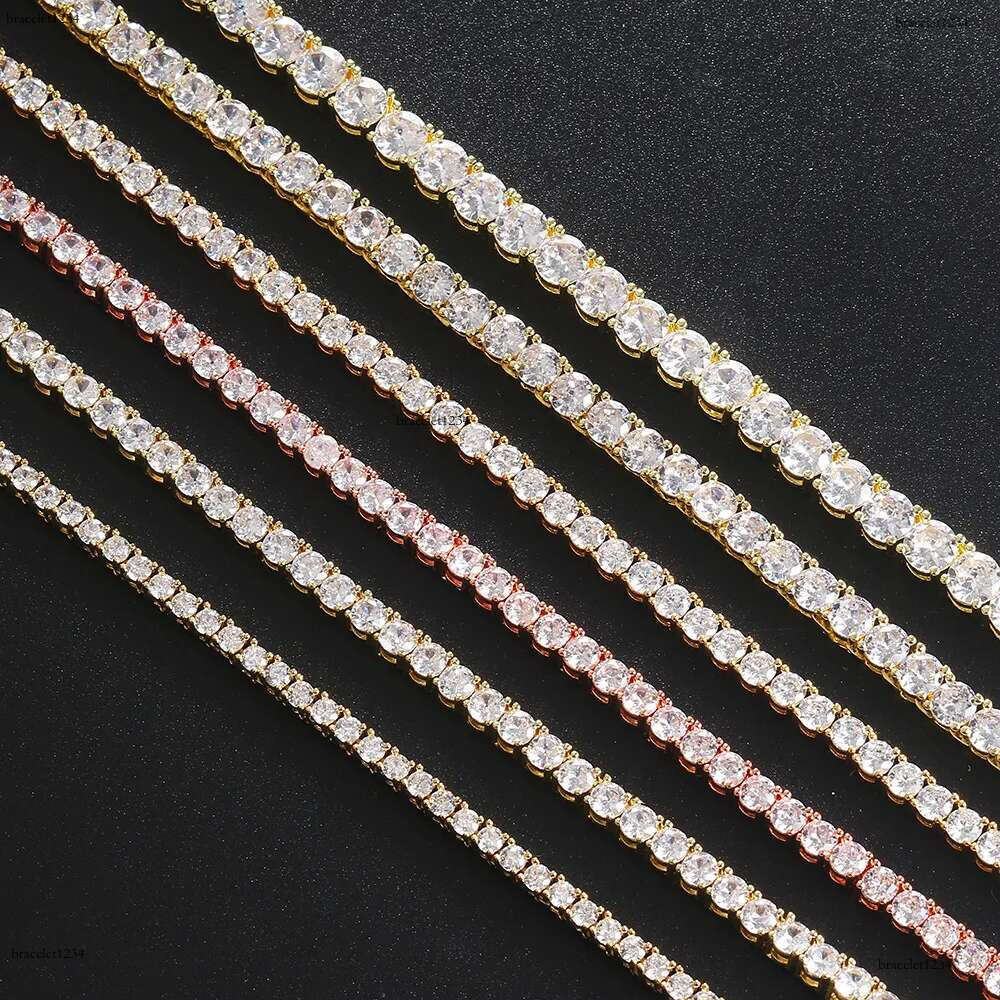 Real sterg sier Hip Hop Moissanite Jewelry Iced Out VVS1 D Color Mossanite Dia Necklace 4mm Tennis Gold chain for Women Men