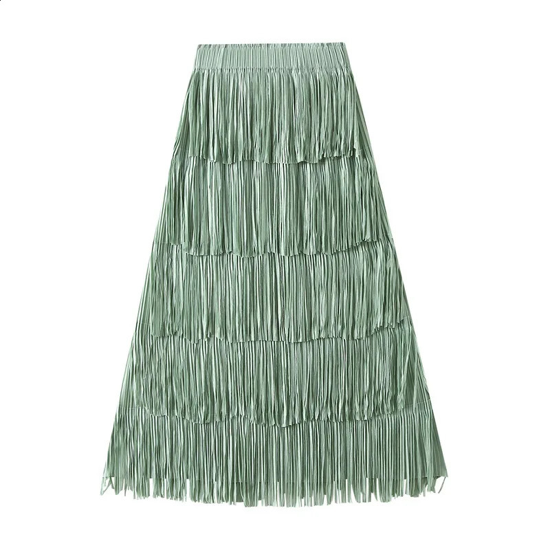In 2025 Women Trendy Tassel Elegant Long Skirt Female Summer Korean Fashion High Waist A-line Red Skirts 250421