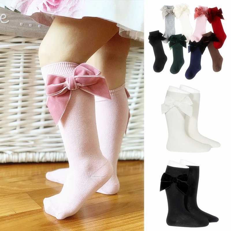 Winter Autumn Baby Girls Christmas Socks Bowknot Kids Knee High Long Sock Cotton Spanish Children 1-8 Years Toddlers Tube Socks G251124