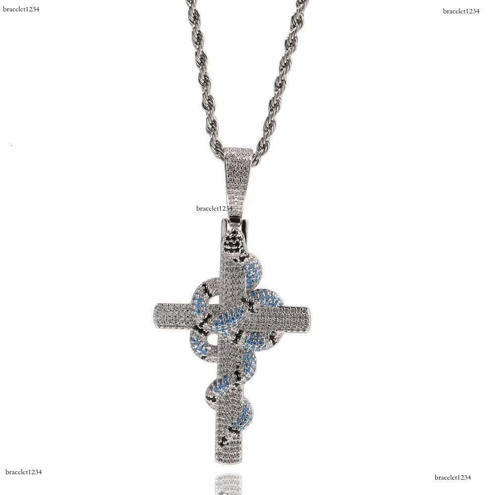 Luxury designer Ice Out VVS Moissanite Cross Necklace Retro Snake Pendant Hip Hop Necklace Jewelry for Stylish Men Free shipping