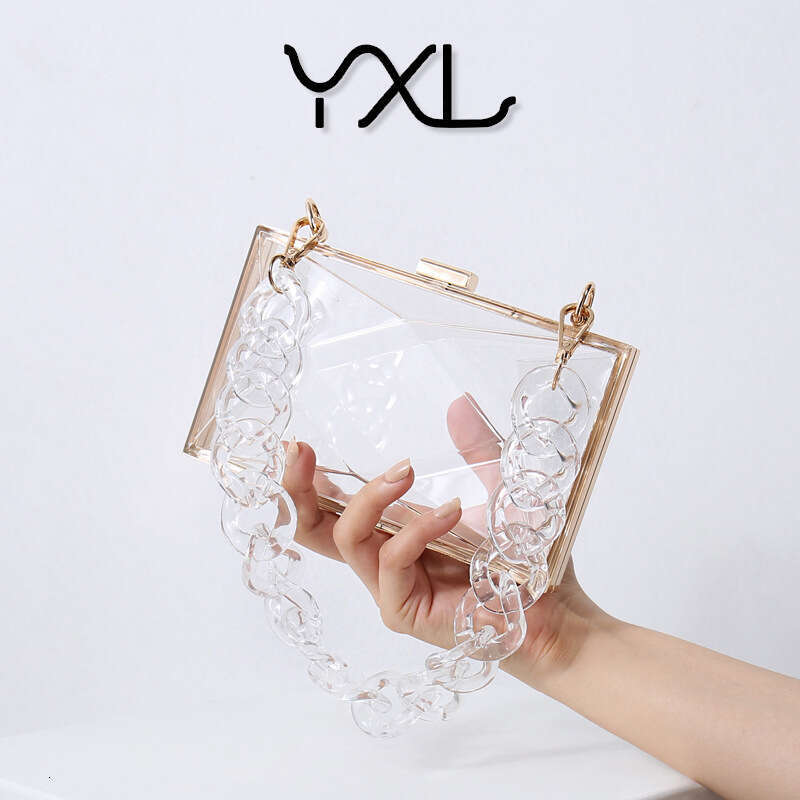 Dinner Bag Diamond Acrylic Single Shoulder Chain Transparent Colorful Square Fashion Dress Handheld Dinner Party Bag KQ