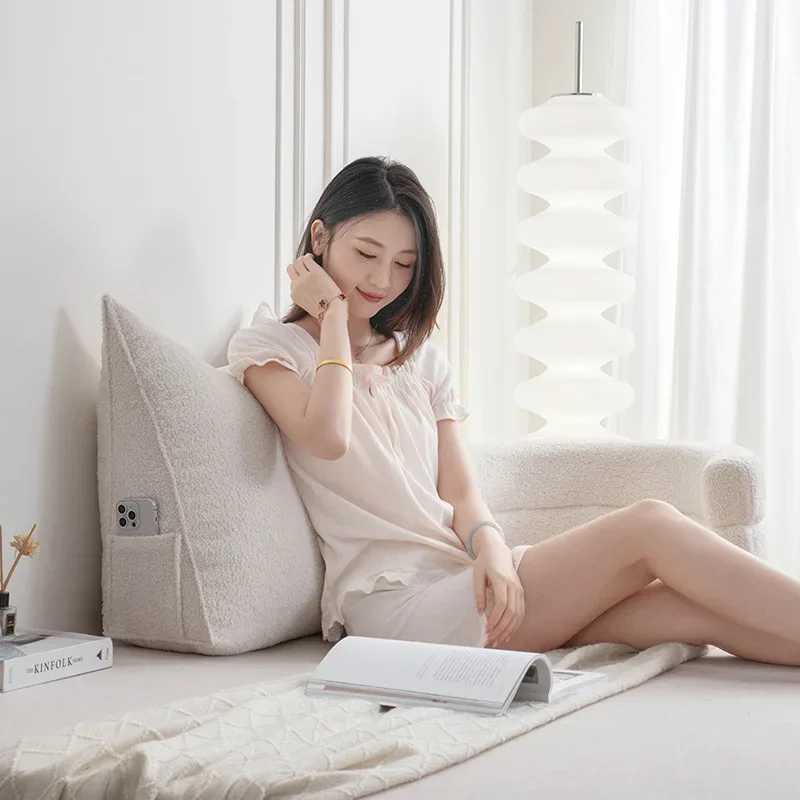 Triangular teddy velvet bedside cushion soft bag tatami anti-collision bed high-end large backrest removable and washable G251124