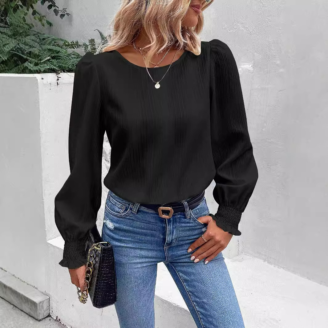 2023 autumn simple long sleeved solid color shirt for womens clothing