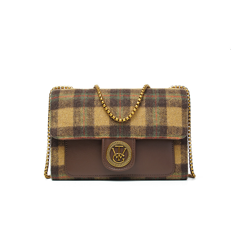 Autumn Winter New Woolen Plaid Niche Design Chain Underarm Fashionable And Versatile Single Shoulder Small Square Bag Crossbody Bag Tote Bag