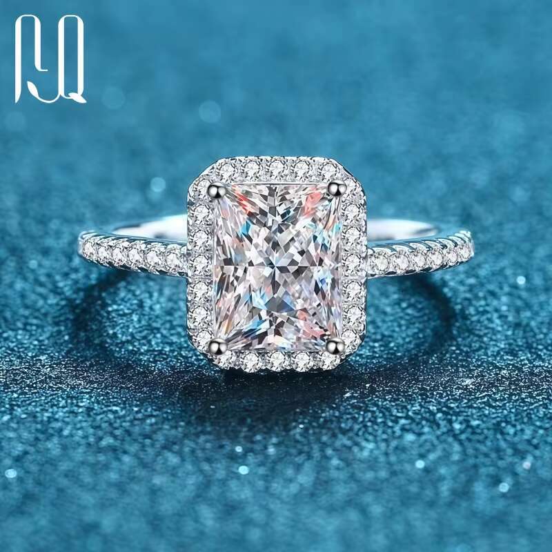 PYQ Vintage Halo Moissanite Diamond Ring 1ct-2ct Radiant Cut 925 Sterling Silver for Womens Wedding Engagement