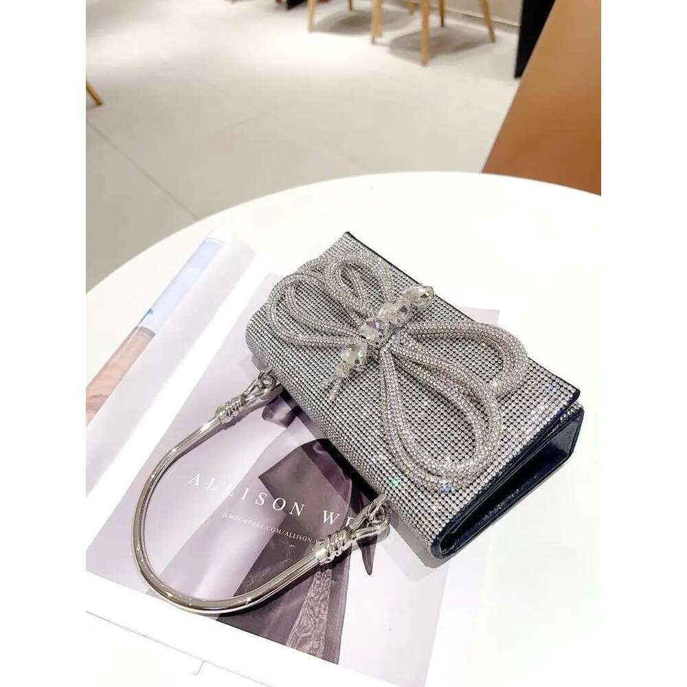 Designer Bag 2025 Bow Knot Women's Handbag Glitter Shiny Rhinestones Dia Evening Wedding Party Clutch Purse Shoulder Crossbody Bag Luxury Bag