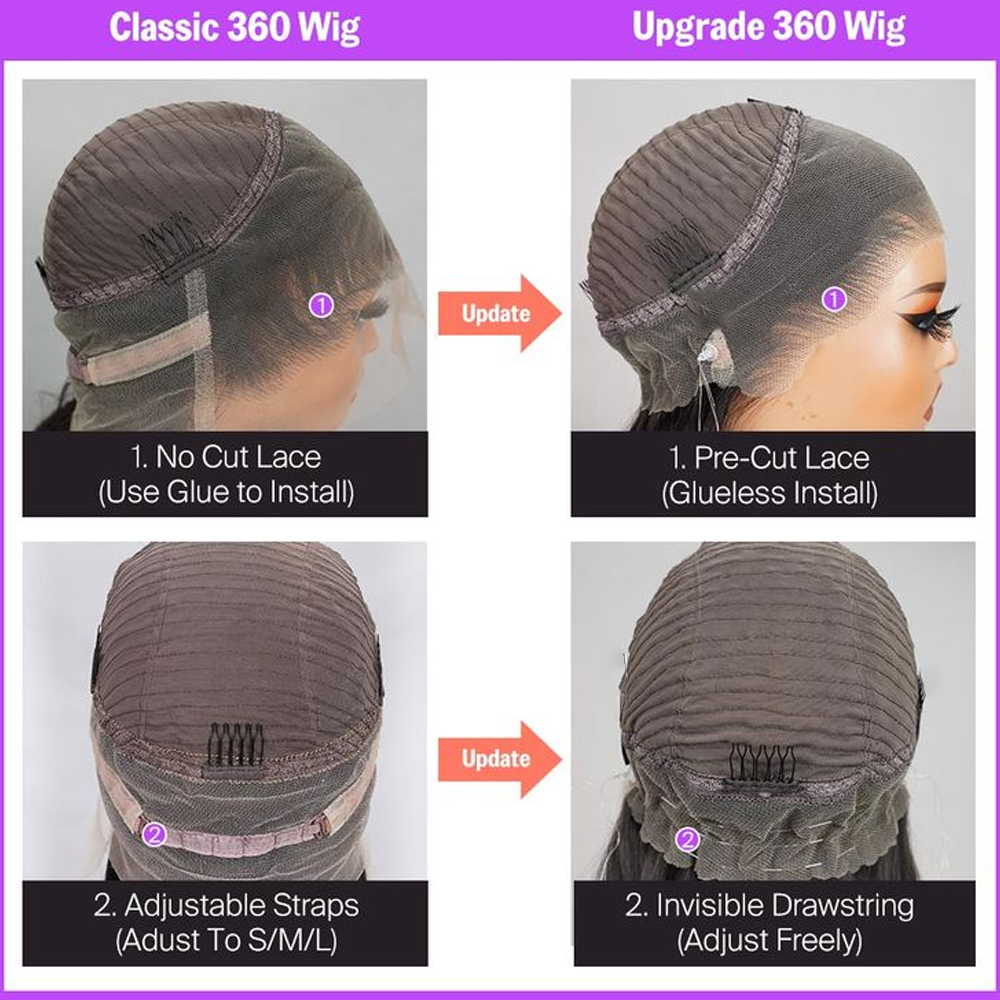 250 Density Invisible Drawstring Body Wave 360 hd Lace Front Wig Human Hair Hidden Strap 360 Glueless Wigs Upgrade Cap For Woman