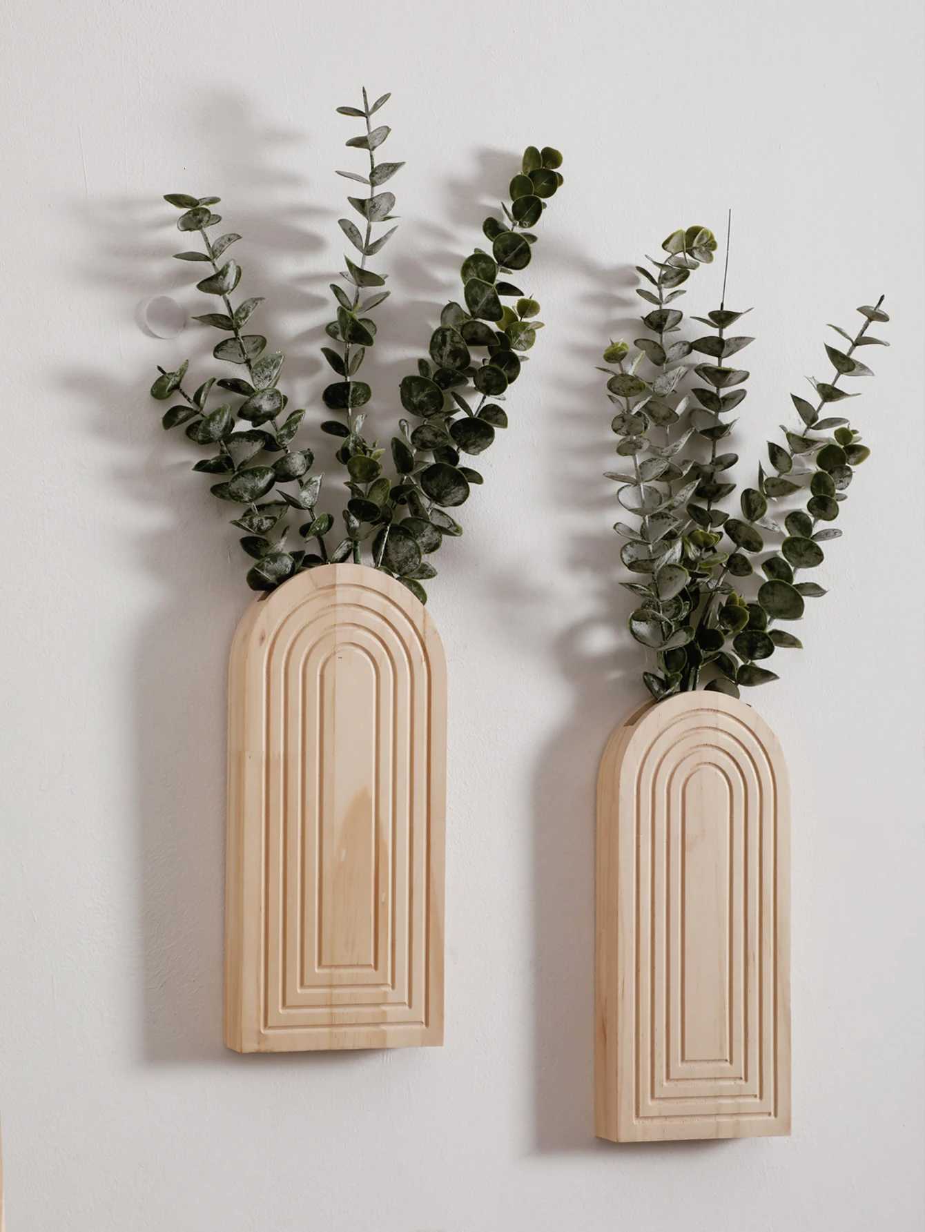 1pc Boho Wooden Wall Vase Wall Mounted Vase Arched Decorative Hanging Planter for Living Room Bedroom Home Wall Decoration C251124