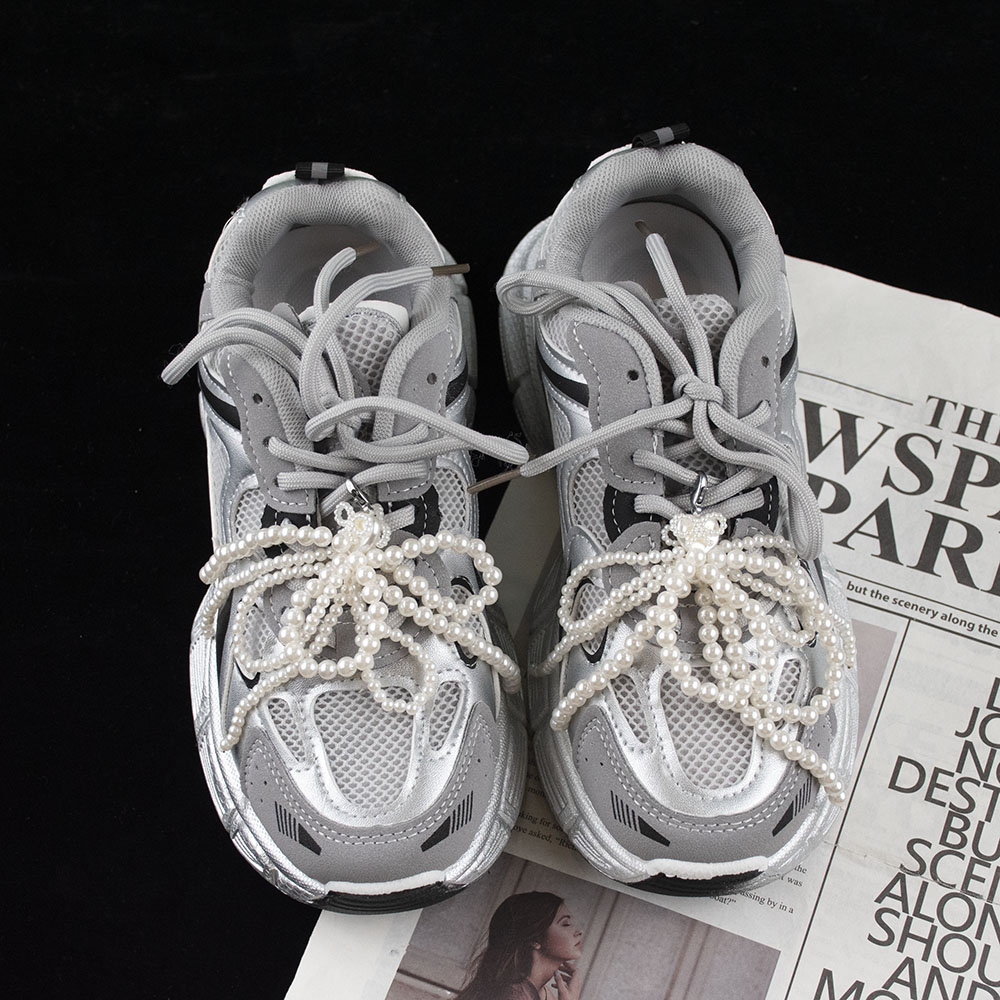 Elegant Two-Tiered Pearled Lace-Up Accents: Versatile Charms Suitable for Footwear, Handbags & Mobile Devices