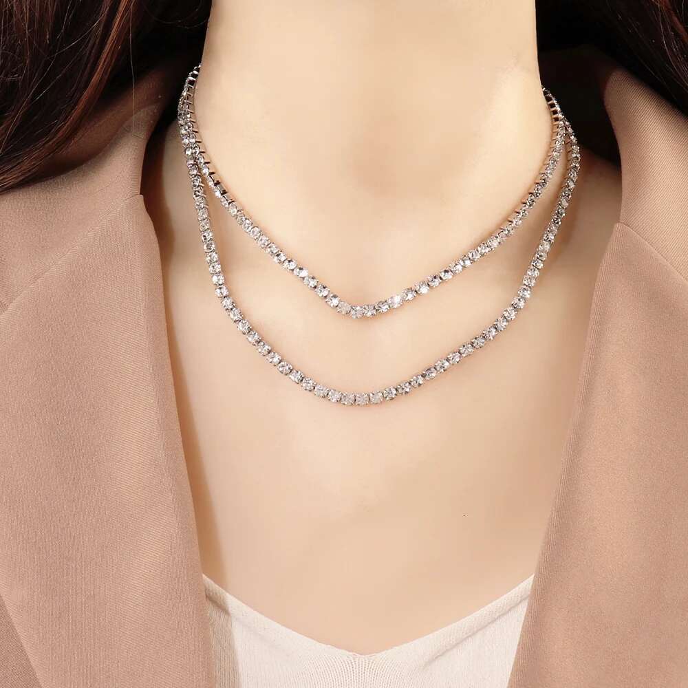 316L 4mm Stainless Steel Necklace For Women Mens Hip Hop Tennis Chain Necklaces Color Crystal Zircon Choker Necklace Jewelry