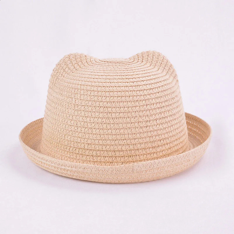 Fashion Lovely Girls Boys Straw Hats Headdress Summer Kids Sun Hat Cute Ear Solid Floppy Beach Cap For Children 250423