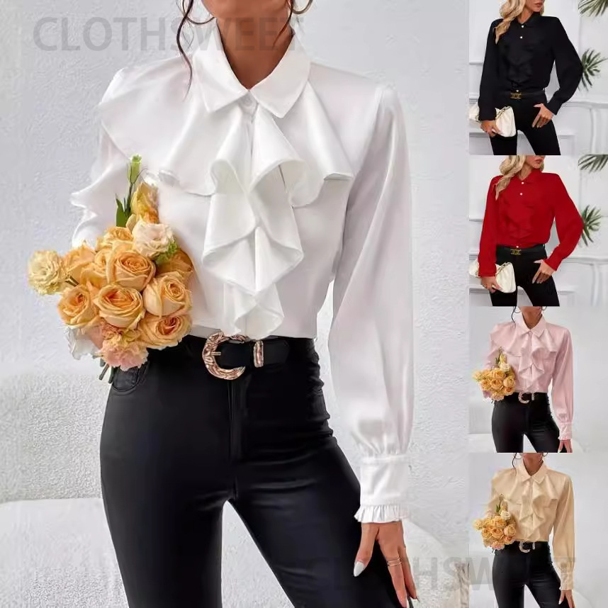 2024 autumn fashion design sense ruffle edge layered decorative shirt for women