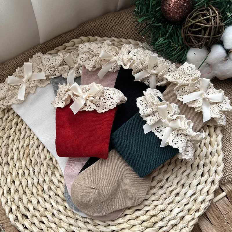 Winter Autumn Baby Girls Knee High Socks Lace Ruffle Long Sock Cotton Kids Toddlers Princess Christma Socken For 0-5Years G251124