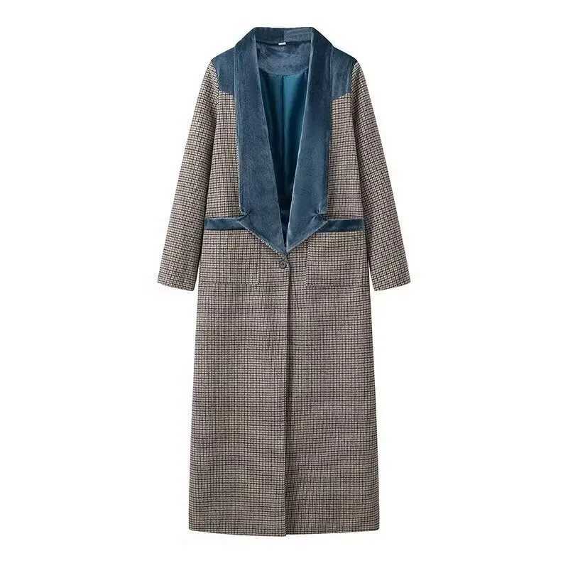 Autumn new womens clothing fashionable temperament versatile casual long plaid woolen coat J251124