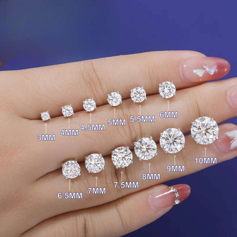 3mm-10mm Classic Mossanite Screw Back Jewelry Sterling Sier VVS Moissanite Stud Earrings for Men and Women aaa