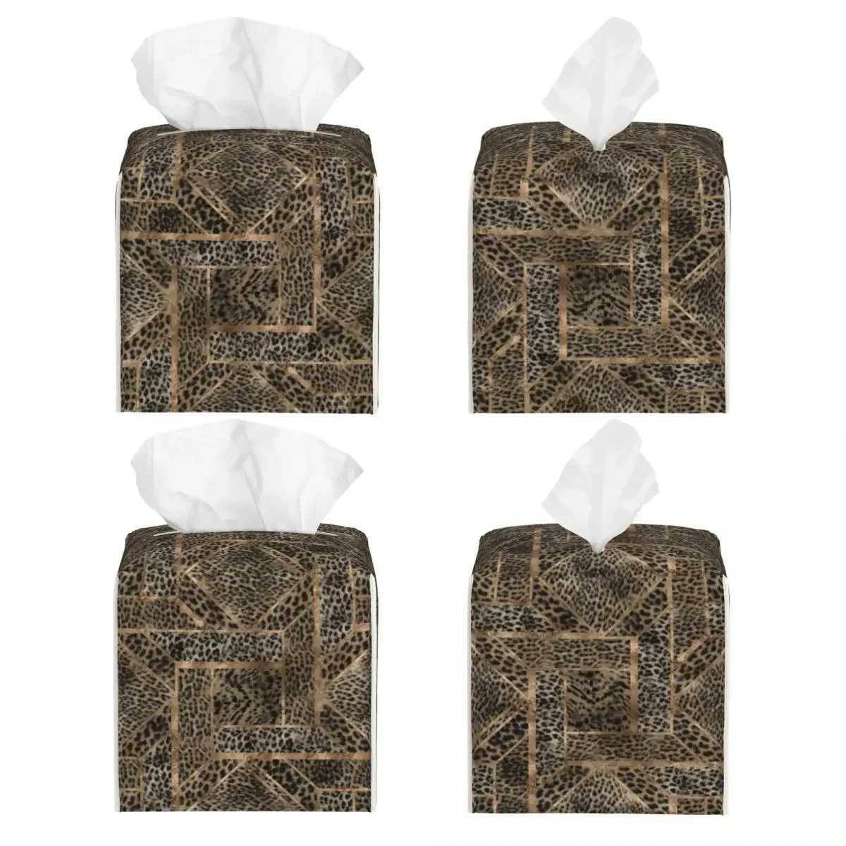Custom Leopard Fur Texture Geometric Tissue Box Cover PU Leather Square Texture Facial Tissues Holder for OfficeM251124