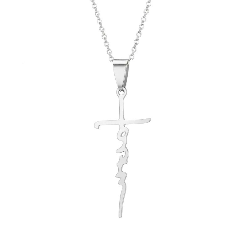 Top Source Temu's New Sweet Cross Stainless Steel Hip Hop Faith Neck Chain Necklace Clavicle