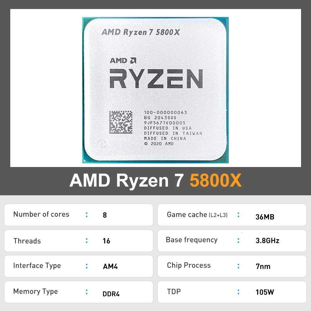 AMD Ryzen 7 R7 5800X 3.8GHz 8-Core 16-Thread CPU Processor Socket AM4