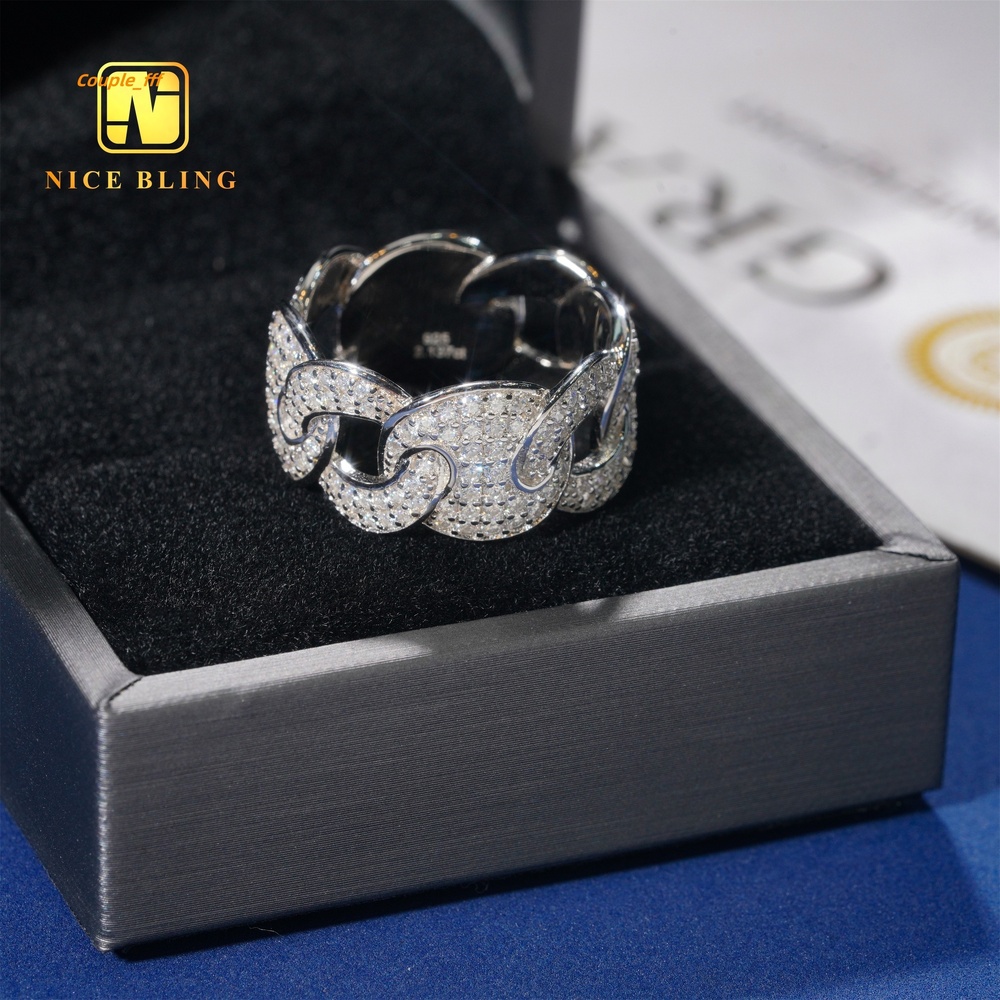Unisex Hip Hop Moissanite Cuban Rings 925 Sterling Silver Iced Out Jewelry Cheap Price Lab Diamond Cuban Rings