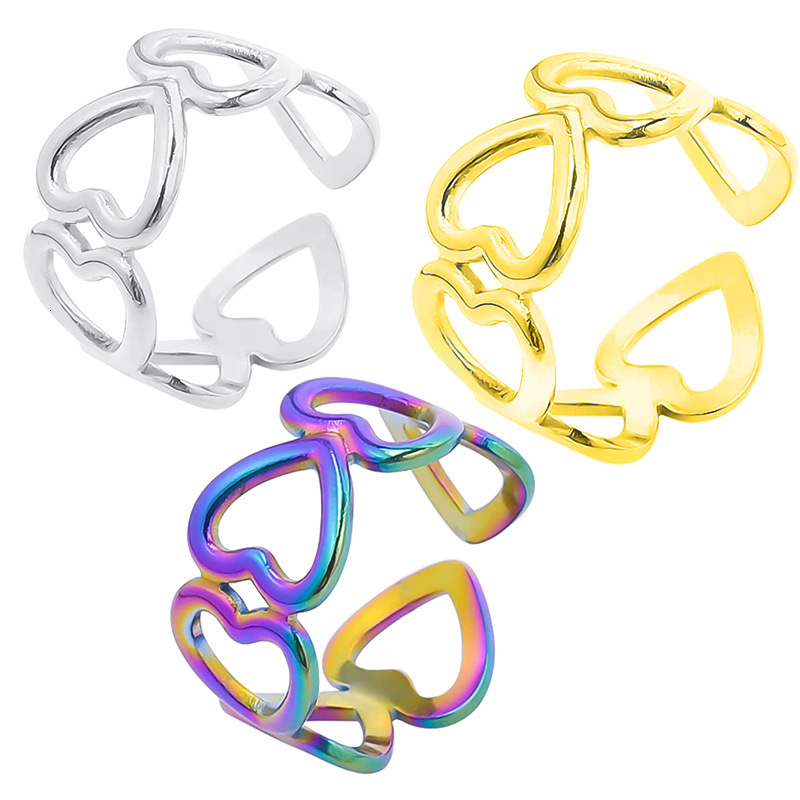 Dingyuan Korean version titanium ring, women's heart-shaped design, simple niche, cold and aloof style, stainless steel open mouth ring