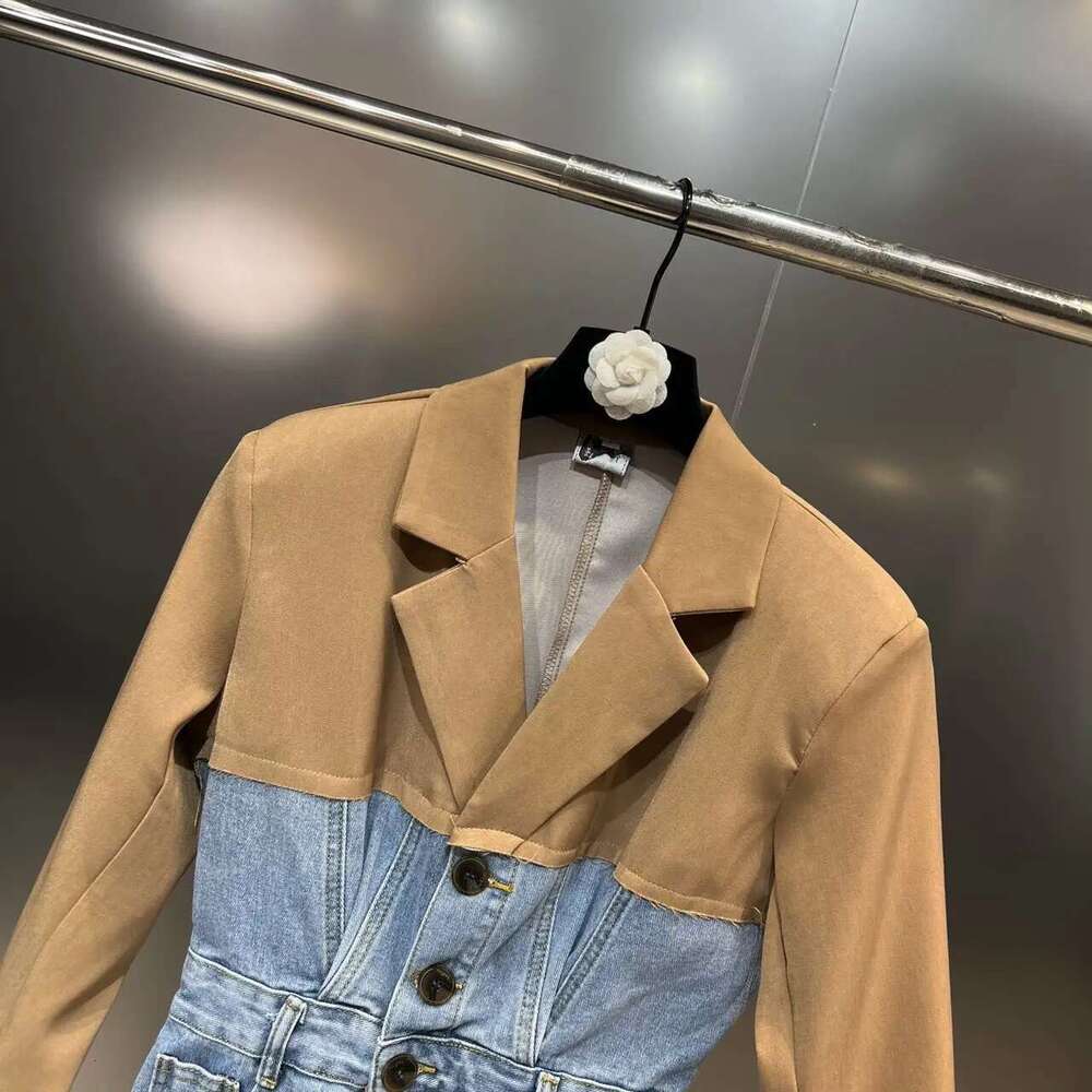 Getspring Women Notched Collar Denim Ed Single Breasted Long Sleeve Suit Dress Fashion Ladies Mini Dresses Autumn