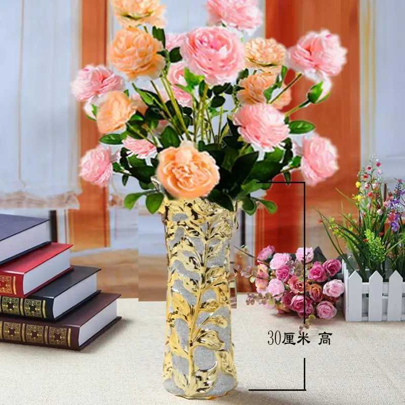 30CM Luxury Europe Gold Ceramic Vase Home Decor Creative Design Porcelain Decorative Flower Vase For Wedding Decoration C251124