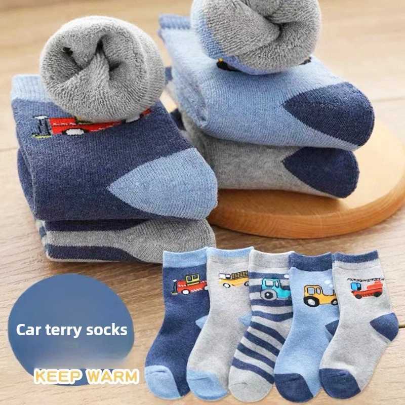 5 Pairs Kids Winter Socks Thick Warm Fleece Lined Mid Crew Socks for Boys Girls Non Slip Floor Socks G251124