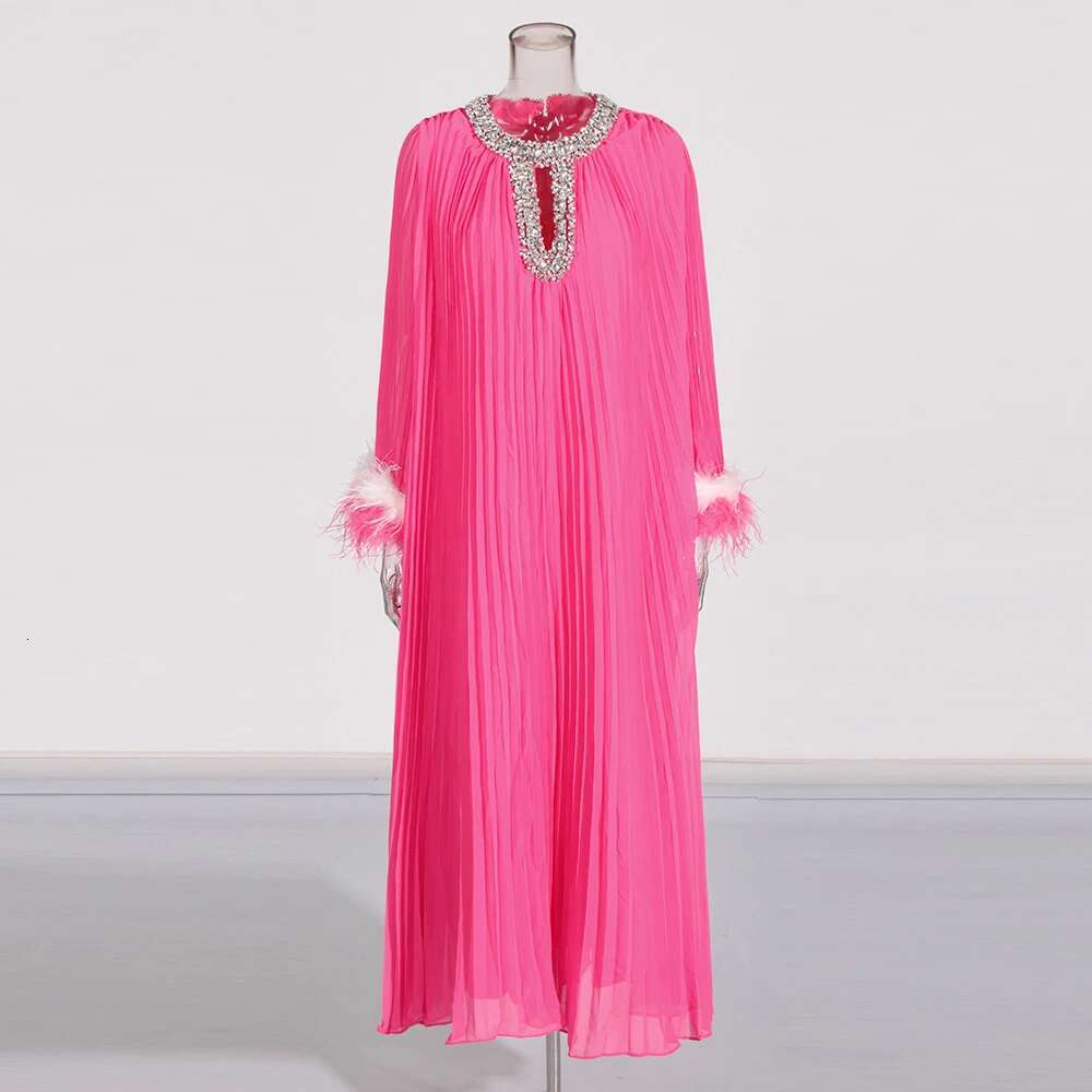 KBQ Colorblock Hollow Out Spliced Dias Dresses For Women O Neck Long Sleeve Patchwork Feather Loose Dress Female Fashion New
