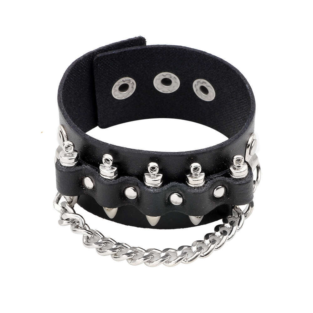 Temu best-selling wristband trendy hip-hop cowhide bracelet creative personality rivet chain men's jewelry