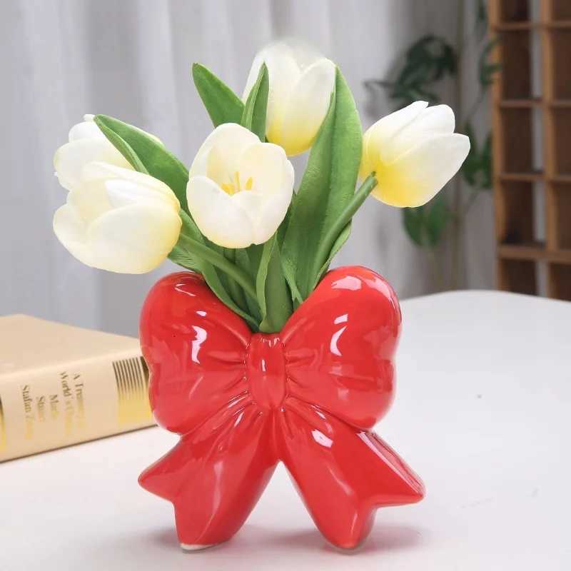 Bowknot Ceramic Vase Handmade Pottery Plant Flower Pot Floral Arrangement Display Crafts Office Decoration Home Accessories C251124