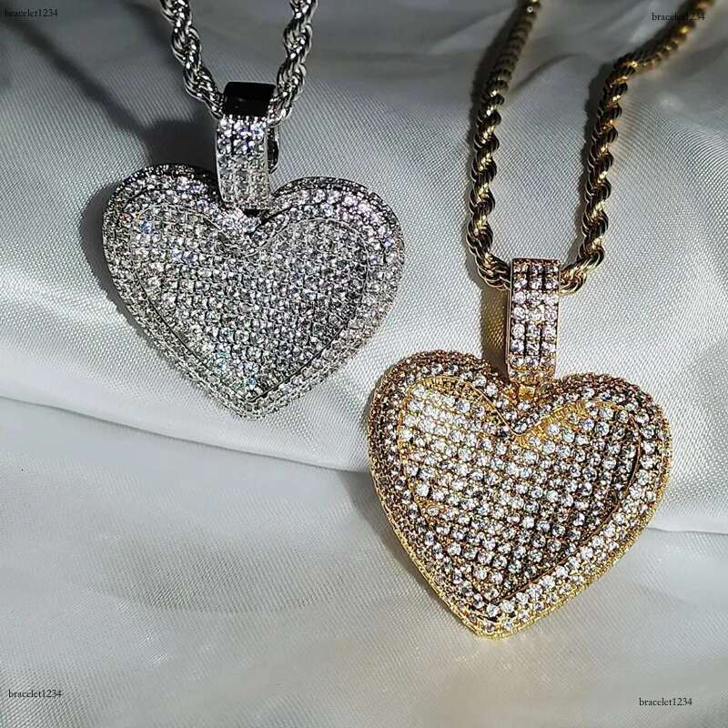 Iced Out Big Heart Pendant with Rope Chain Necklace Paved 5A Cz Stone for Women Men Hip Hop Necklaces Jewelry Drop Ship
