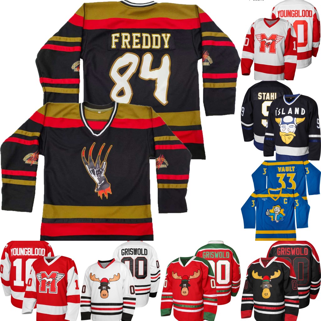In Stock Clark Griswold 00 Shore 69 FREDDY 84 FALLOUT VAULT BOY 33 Zach Parise 11 Dean Youngblood 10 Happy Gilmore 18 Hockey Jerseys Breathable Jersey 22