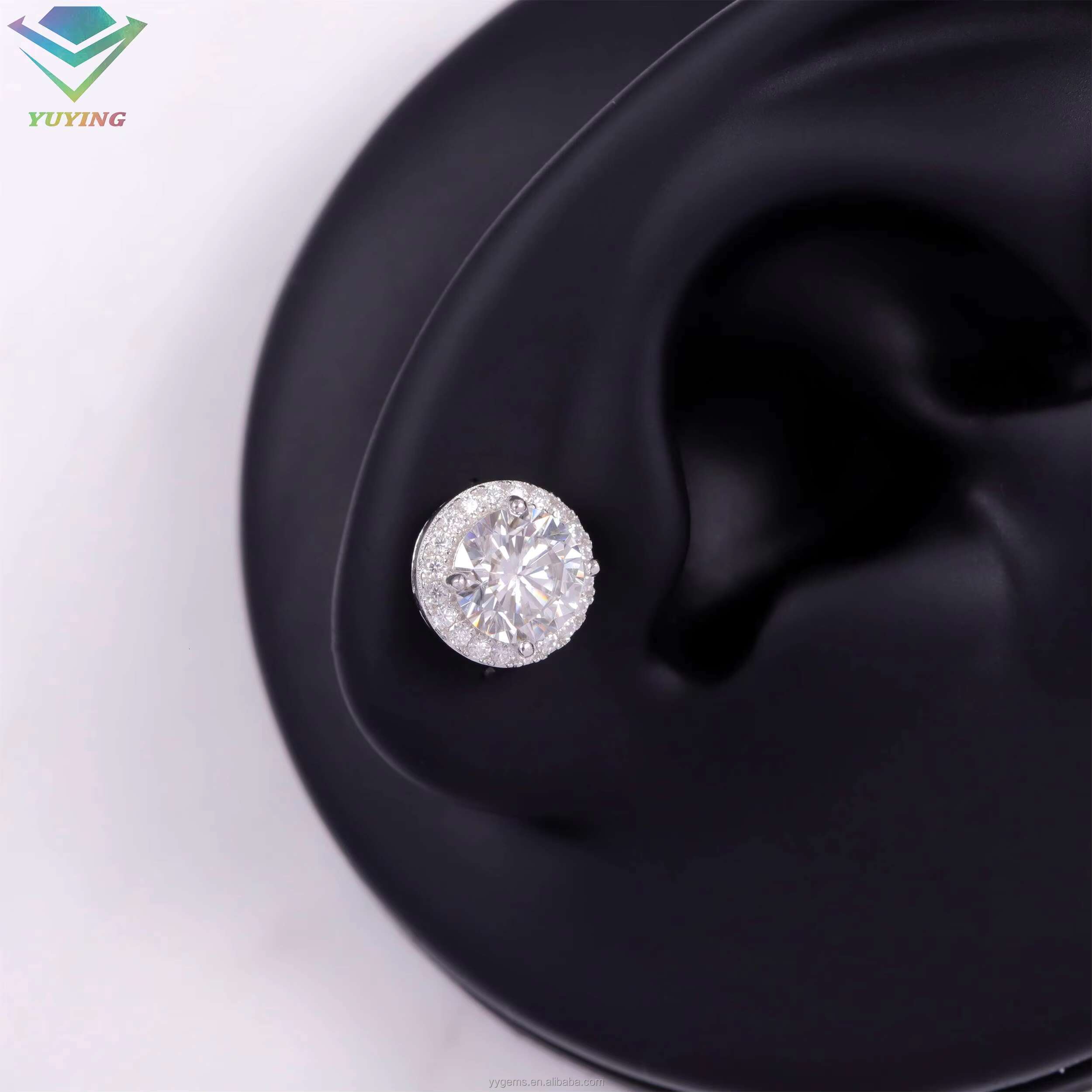 VVS Moissanite with 18k Gold Plated Round Diamond 4prongs Earrings for Fine Jewelry