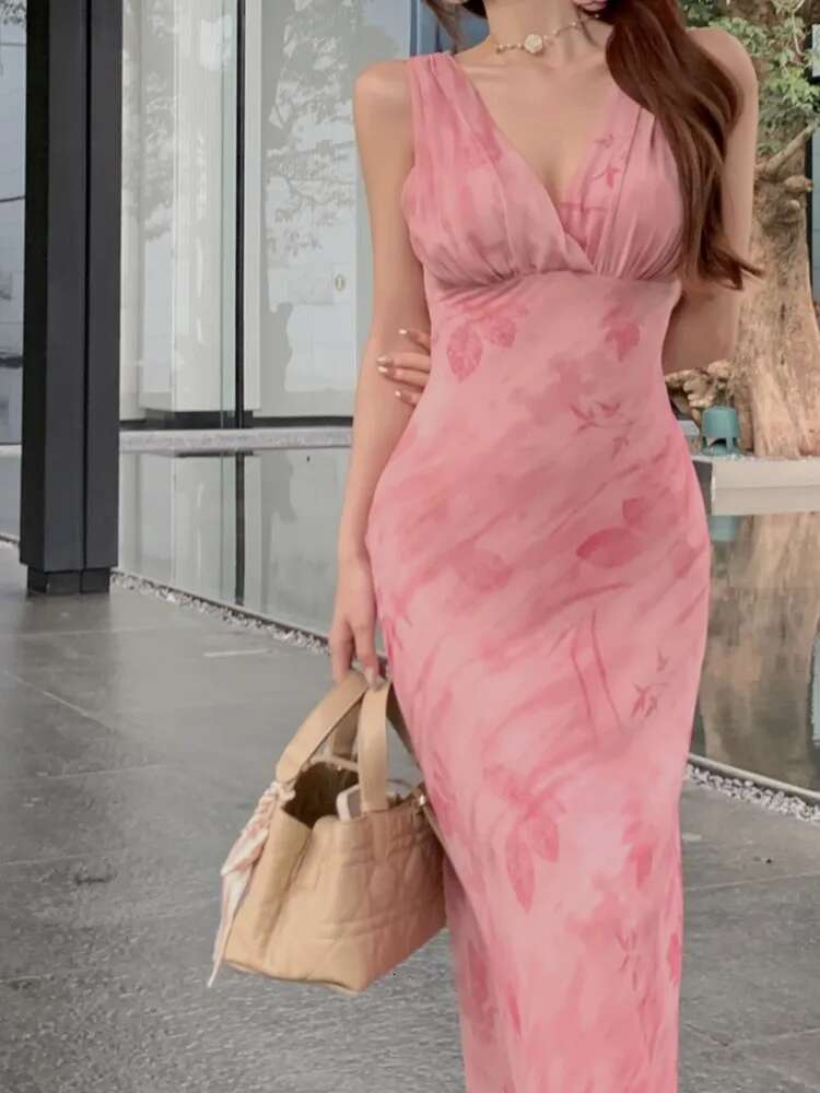 Women Fashion Elegant Bodycon Midi Party Dress Sleeveless Casual Floral Print Slim Birthday Clothes Female One Pieces Vestidos