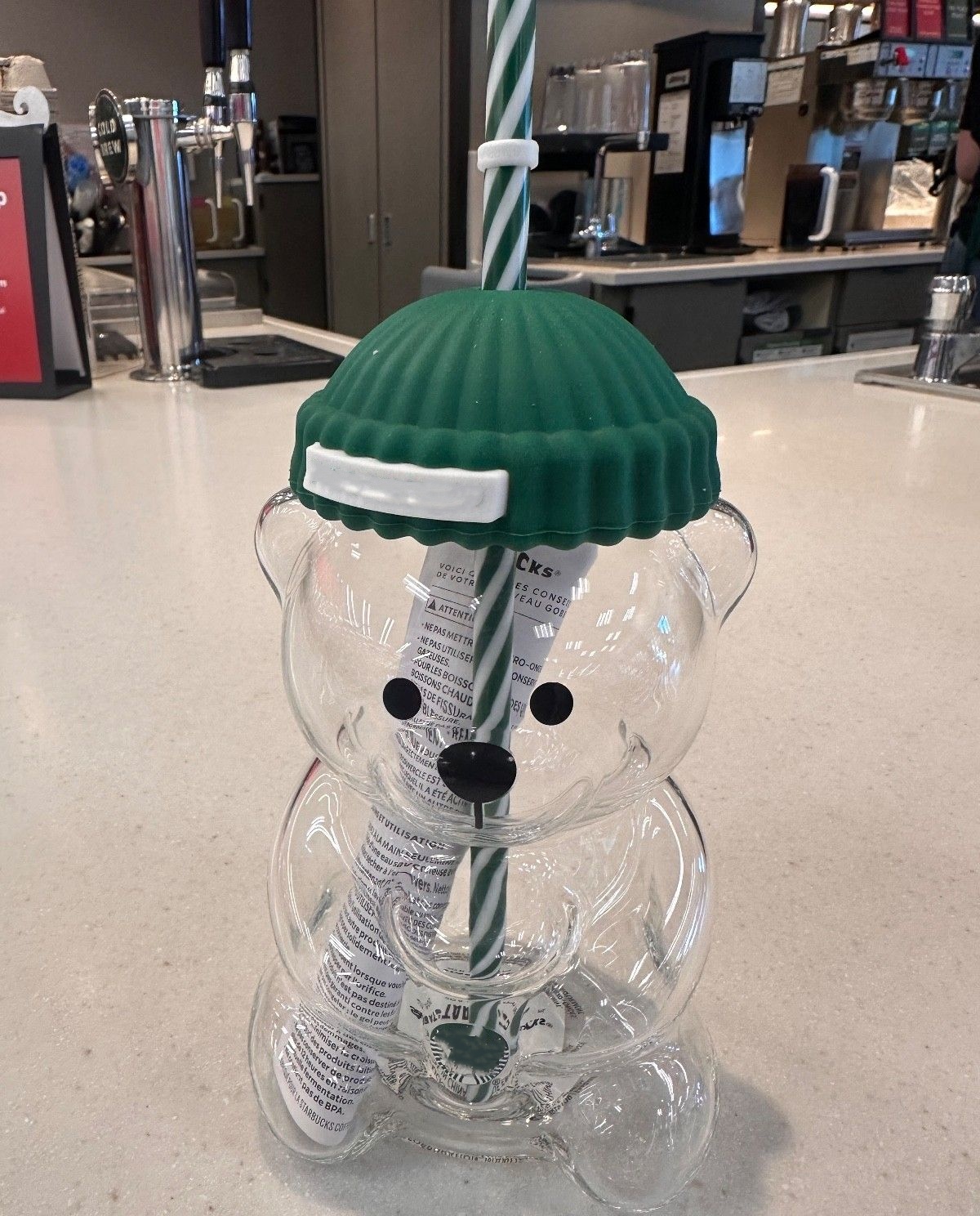 Star bucks 2025 Bearista Bear Glass Cups Mugs 20oz With Straw Cute Clear Tumbler With Hat For Iced Coffee Cold Drinking Water Bottles For Christmas Gift