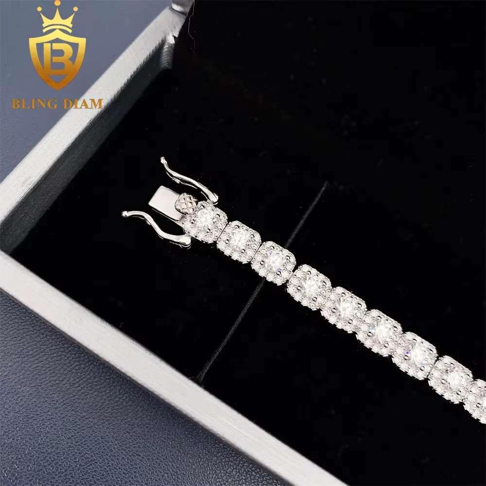 Fashion Jewelry 925 Sterling Silver VVS Moissanite Hip Hop Cluster Tennis Chain Iced Out 6mm Bracelet