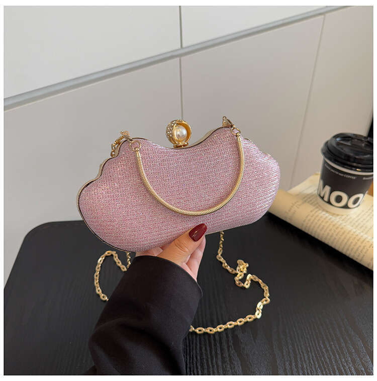 Ins Fashion Women's 2025 New Texture Water Diamond One Shoulder Celebrity Banquet Bag Handbag