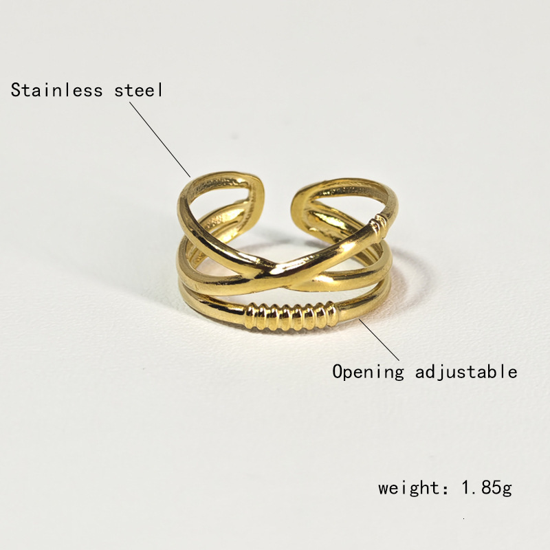 Top Source's new minimalist and elegant niche double-layer stainless steel open cross line adjustable ring ins for women