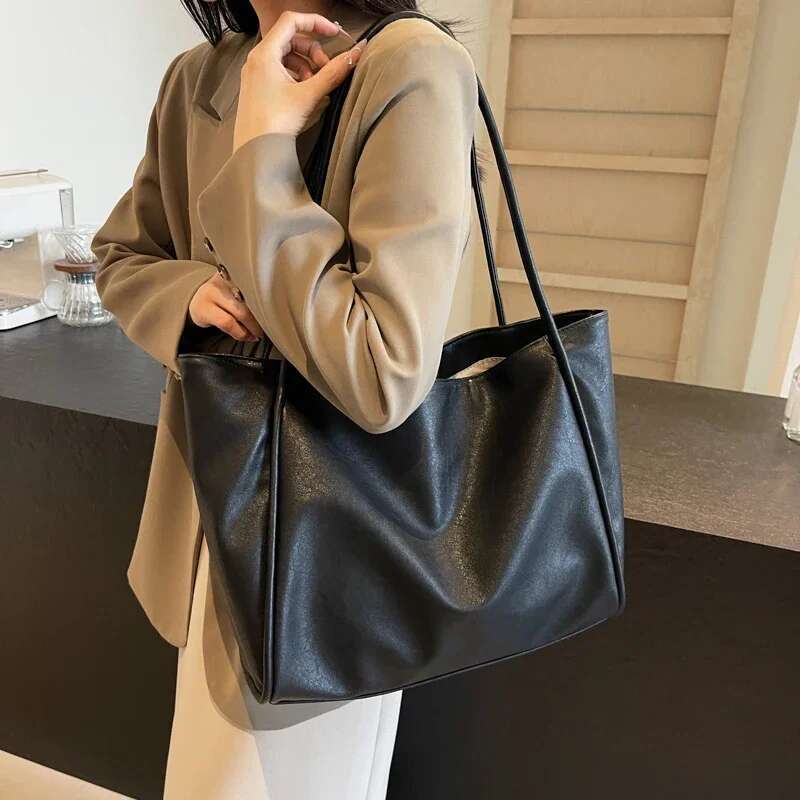 Fashion PU Leather Big Tote For Women Winter Y2k New Tend Female Simple Shoulder Bag Handbags And Purses