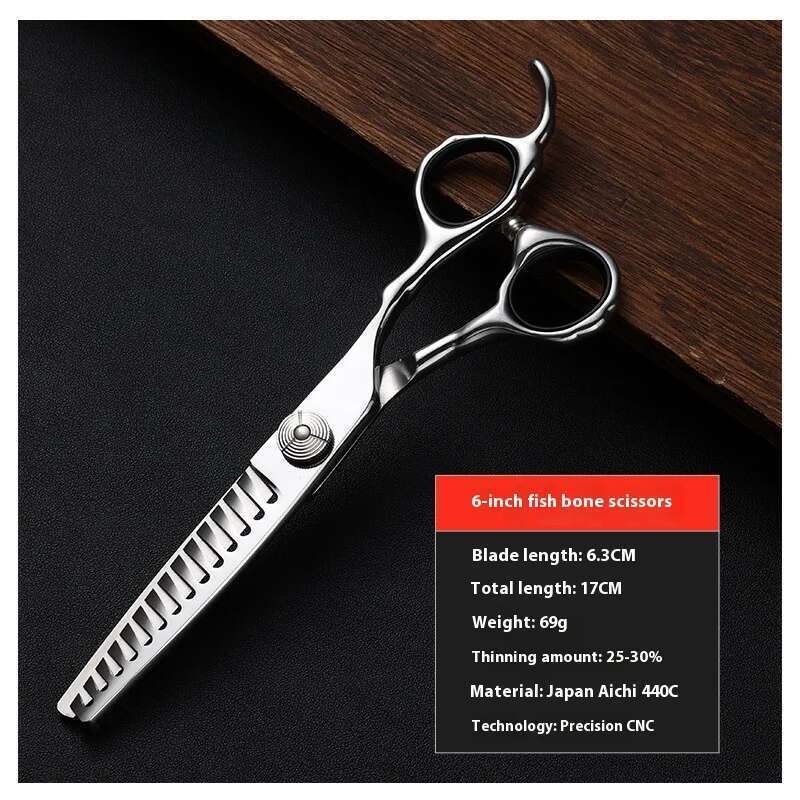 Professional 6-Inch Thin Fishbone Hairdressing Scissors Salon Barbers Made of High-Quality Japan440C Stainless Steel from Japan